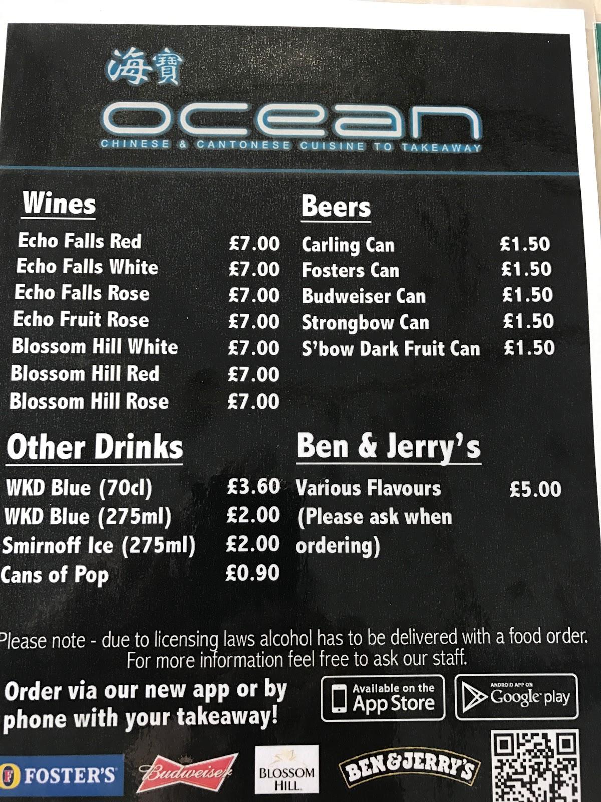 Menu at Ocean Chinese Takeaway fast food, Doncaster