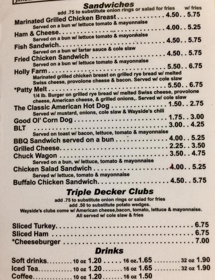 Menu at Wayside Family Restaurant, Stanfield, 101 NC200