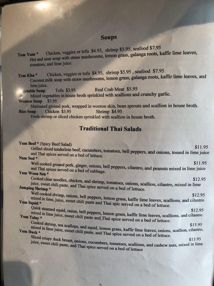 Menu at Bangkok Sushi restaurant, Lutz