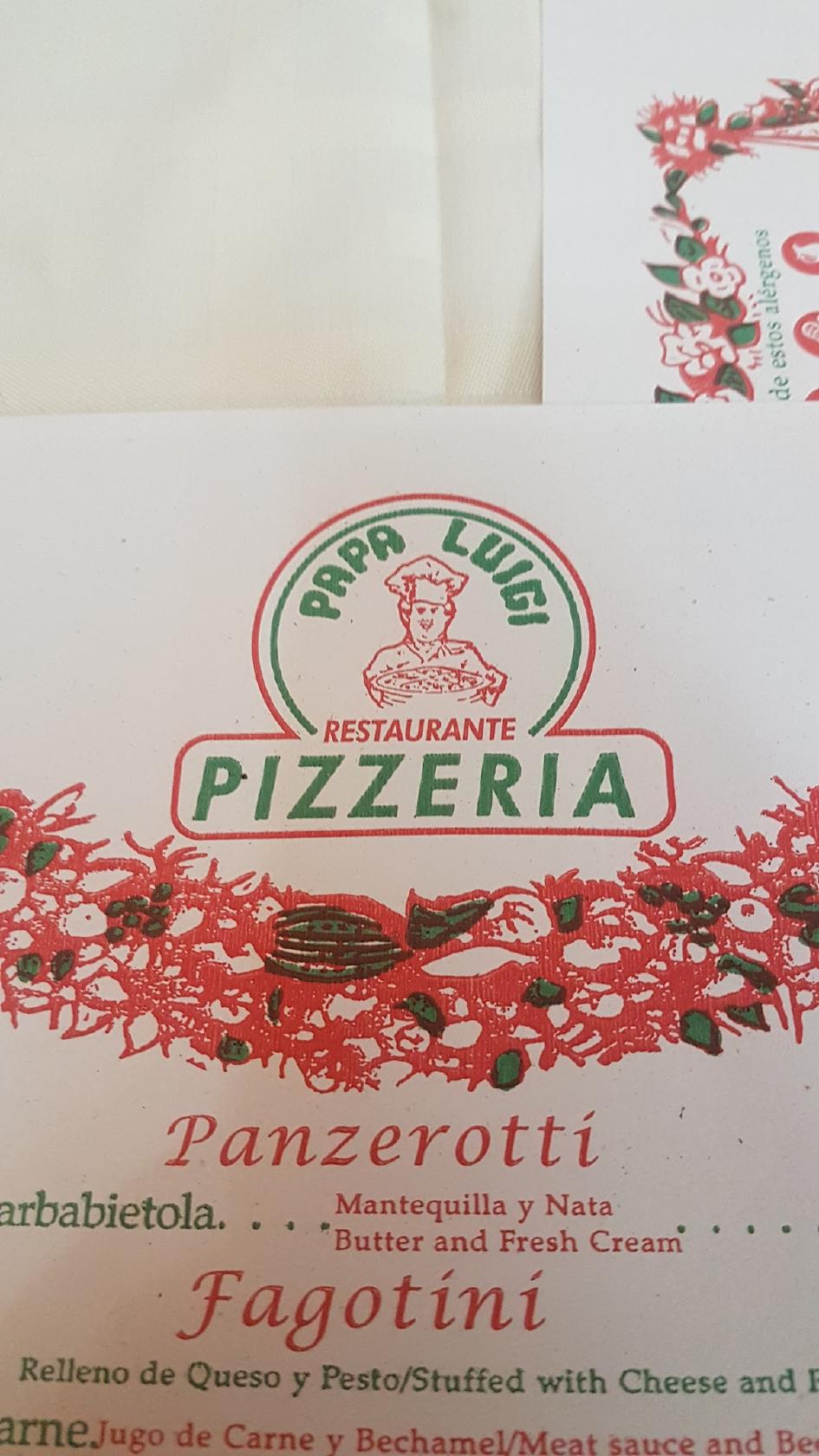 Menu at Pizzeria Papa Luigi, Fuengirola, Cam. Condesa