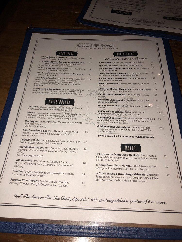 Menu at Cheeseboat restaurant, New York City