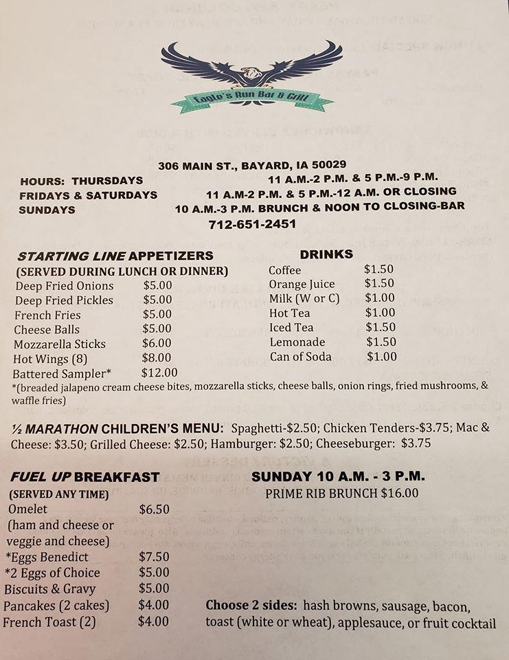 Menu at Eagle's Run Bar & Grill, Bayard