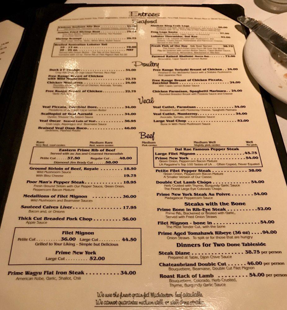 Menu at Dal Rae Restaurant, Pico Rivera