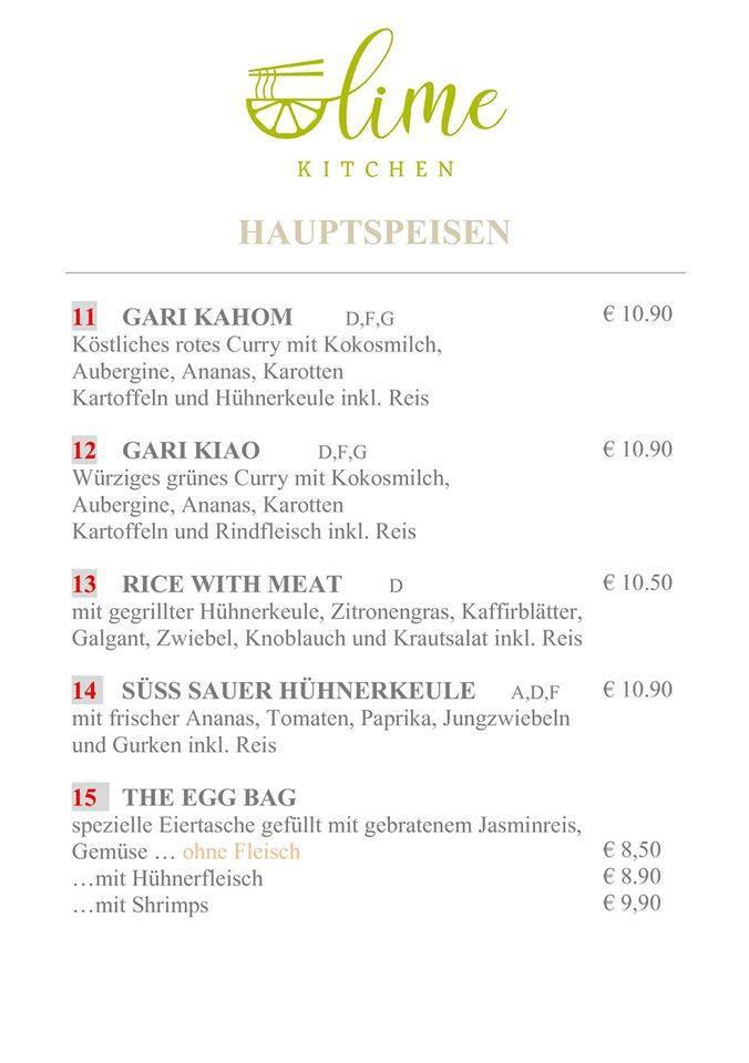 Speisekarte von Lime Kitchen restaurant, Leonding