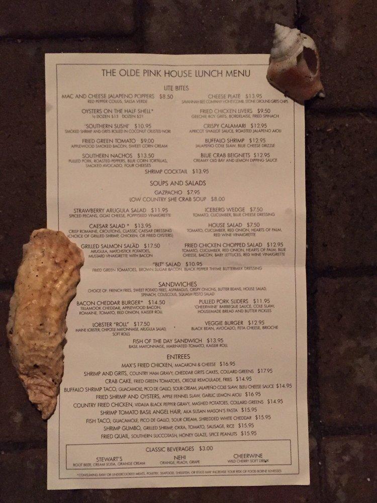 Menu at The Olde Pink House pub & bar, Savannah