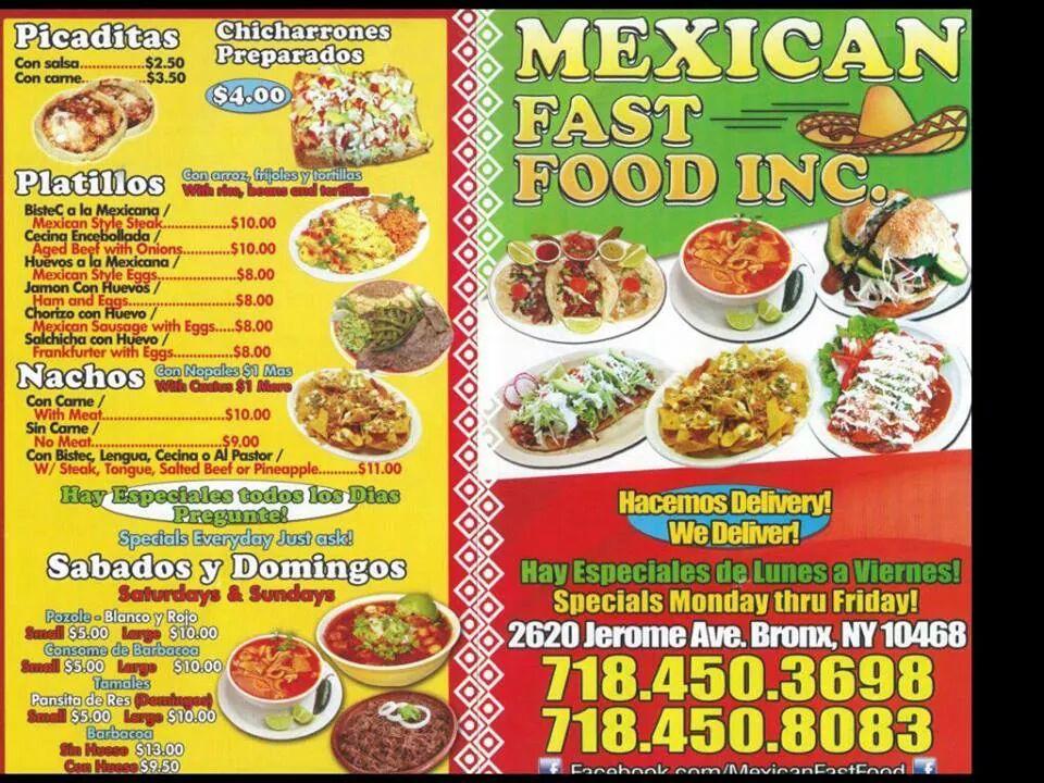 Menu at Mexican Fast Food, Yonkers, Jerome Ave