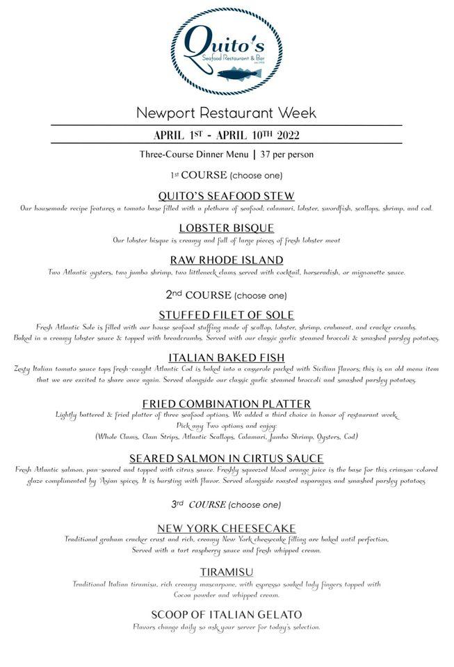 Menu at Quito's Restaurant and Bar, Bristol