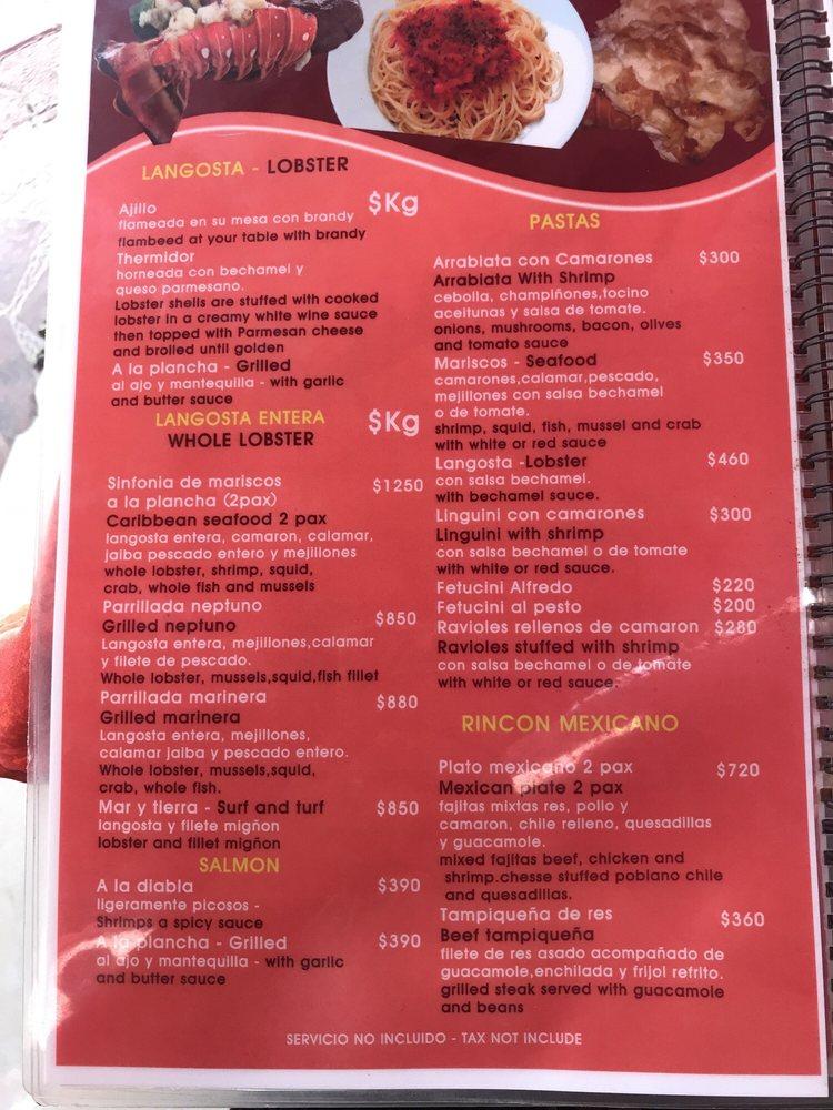 Menu at Big Lobster restaurant, Playa del Carmen, Calle 6 Nte