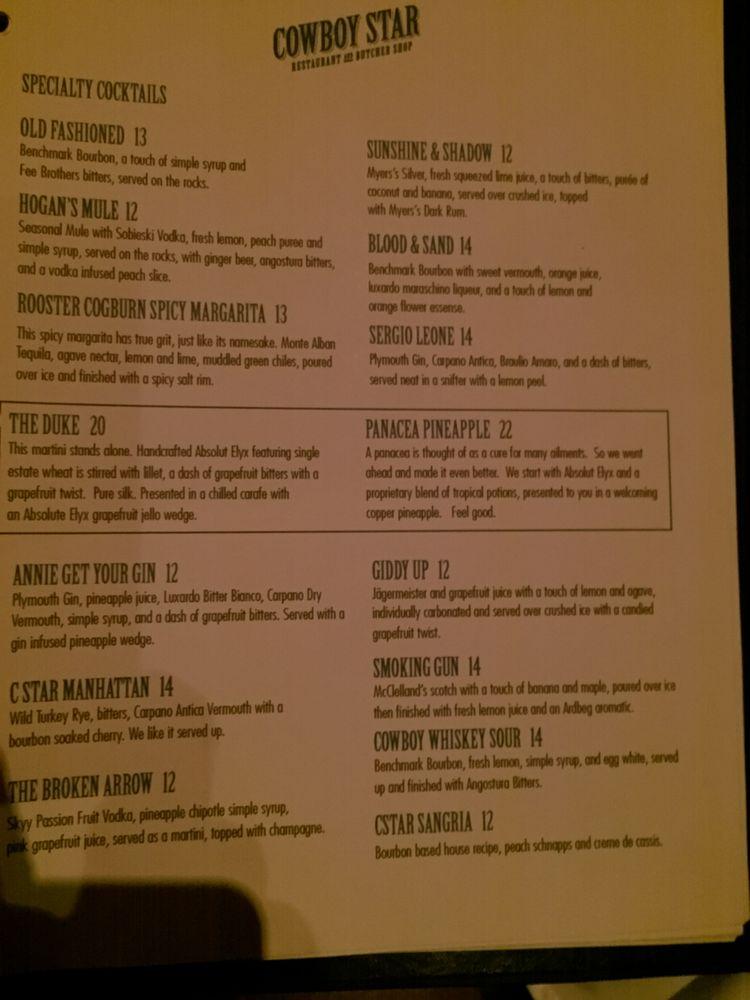 Menu at Cowboy Star Restaurant and Butcher Shop, San Diego