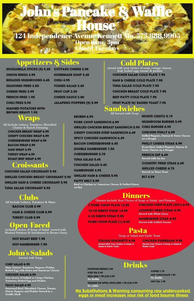 Menu at John's Waffle & Pancake House restaurant,