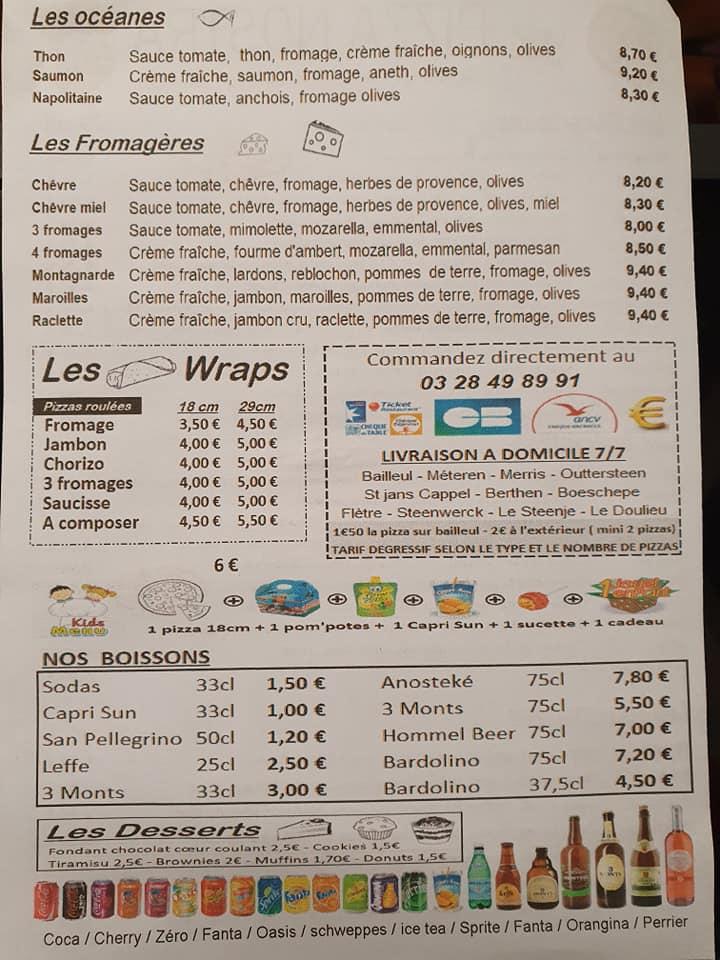 Menu au Pizza Nostra pizzeria, Bailleul, 244 Rue de Lille