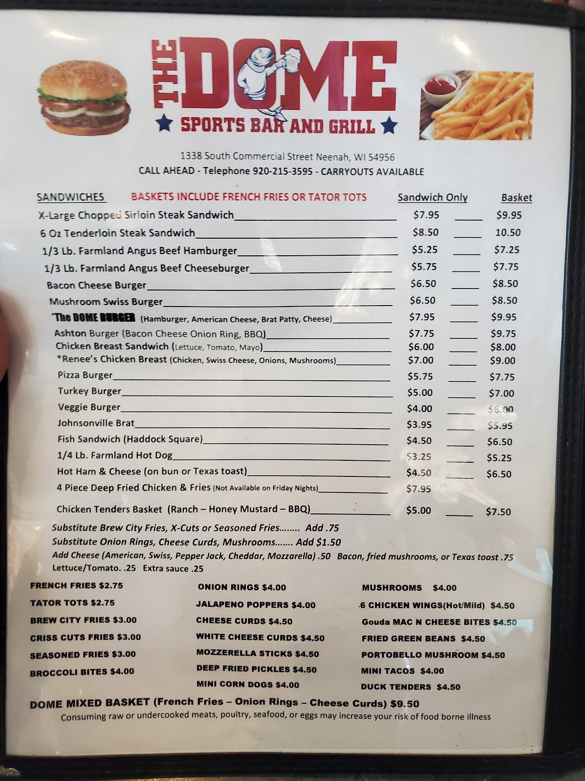 Menu at The Dome Sports Bar & Grill, Neenah, S Commercial St