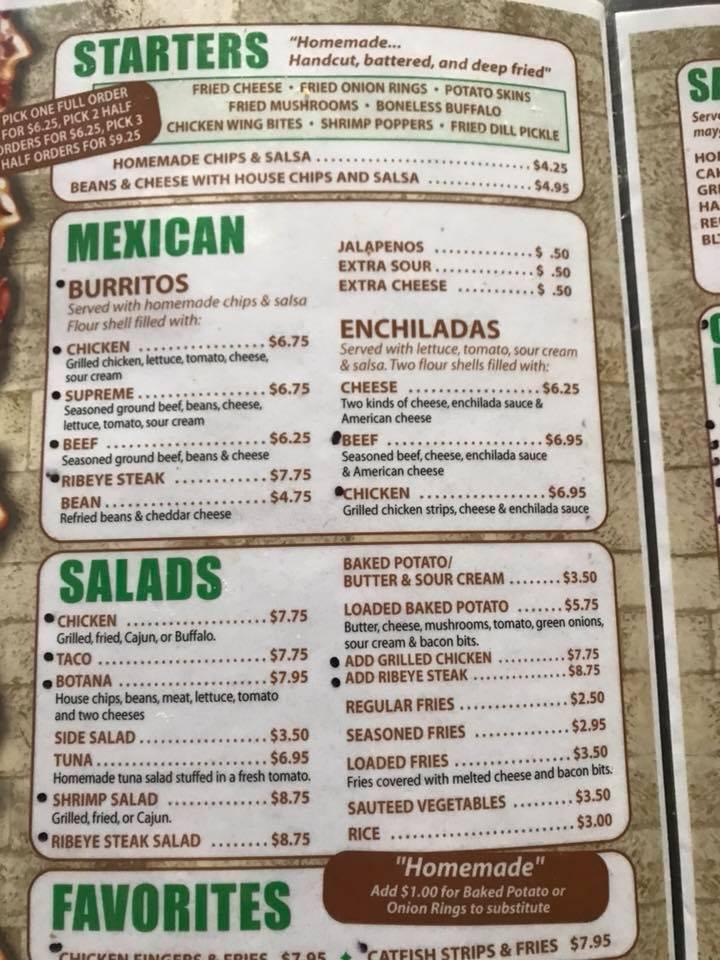 Menu at Cahoots Restaurant, Fayetteville