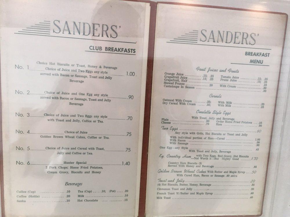 Menu at Harland Sanders Cafe And Museum, Corbin
