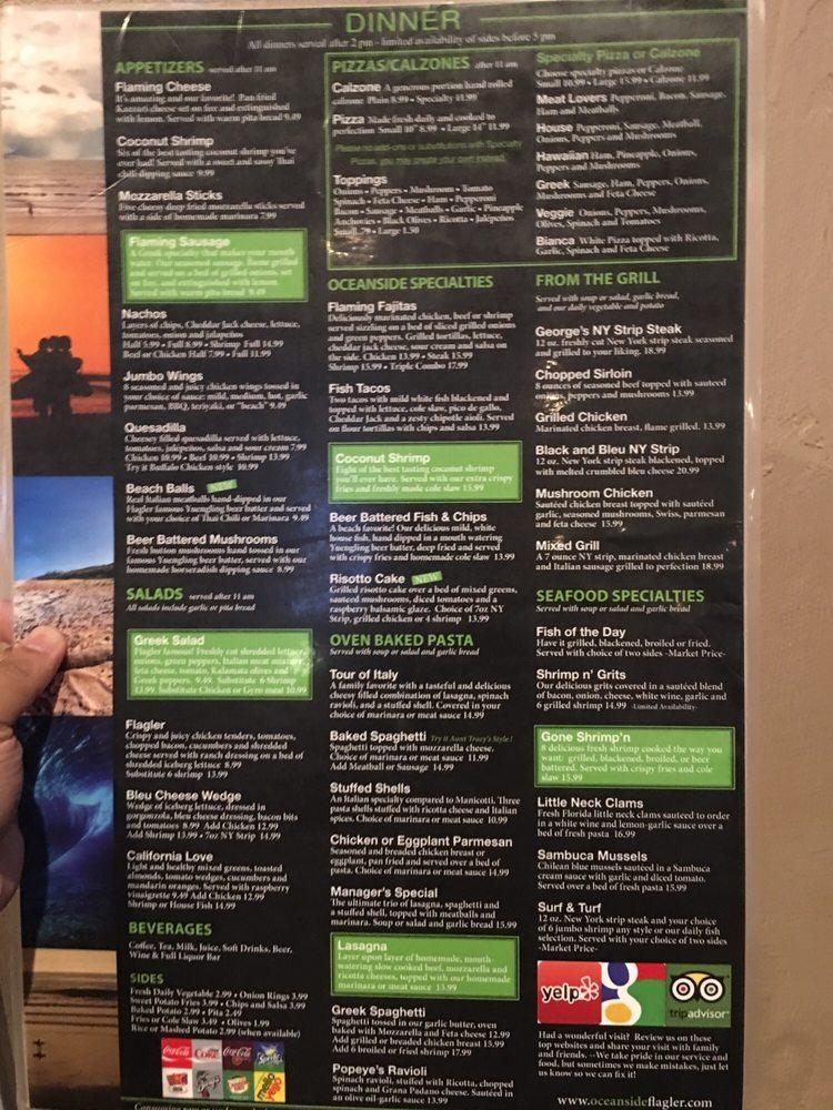 Menu at Oceanside Beach Bar & Grill, Flagler Beach