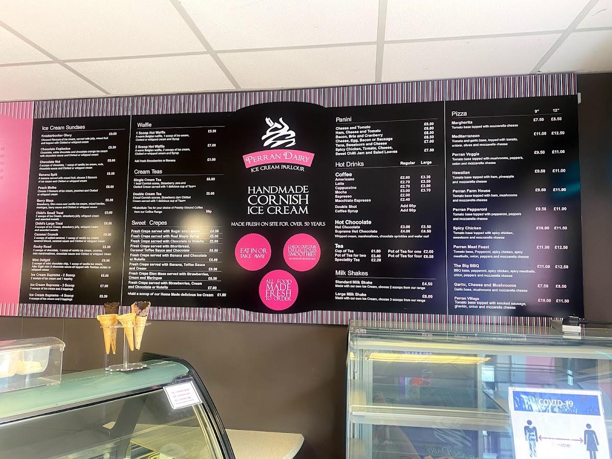 Menu at Perran Dairy Ice Cream Parlour pizzeria, Perranporth