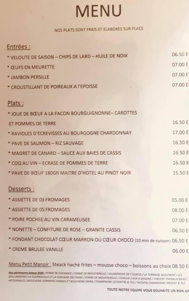 Menu at Le Manoir pub & bar, Romeny-sur-Marne