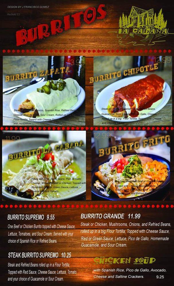 Menu at La Cabana Mexican restaurant, Redfield