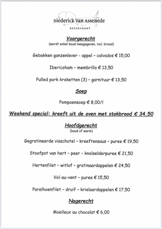 Menu de Restaurant Diederick van Assenede