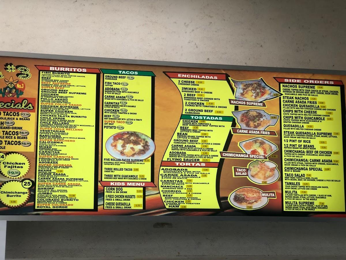 Menu at El Reynaldo's restaurant, Cañon City
