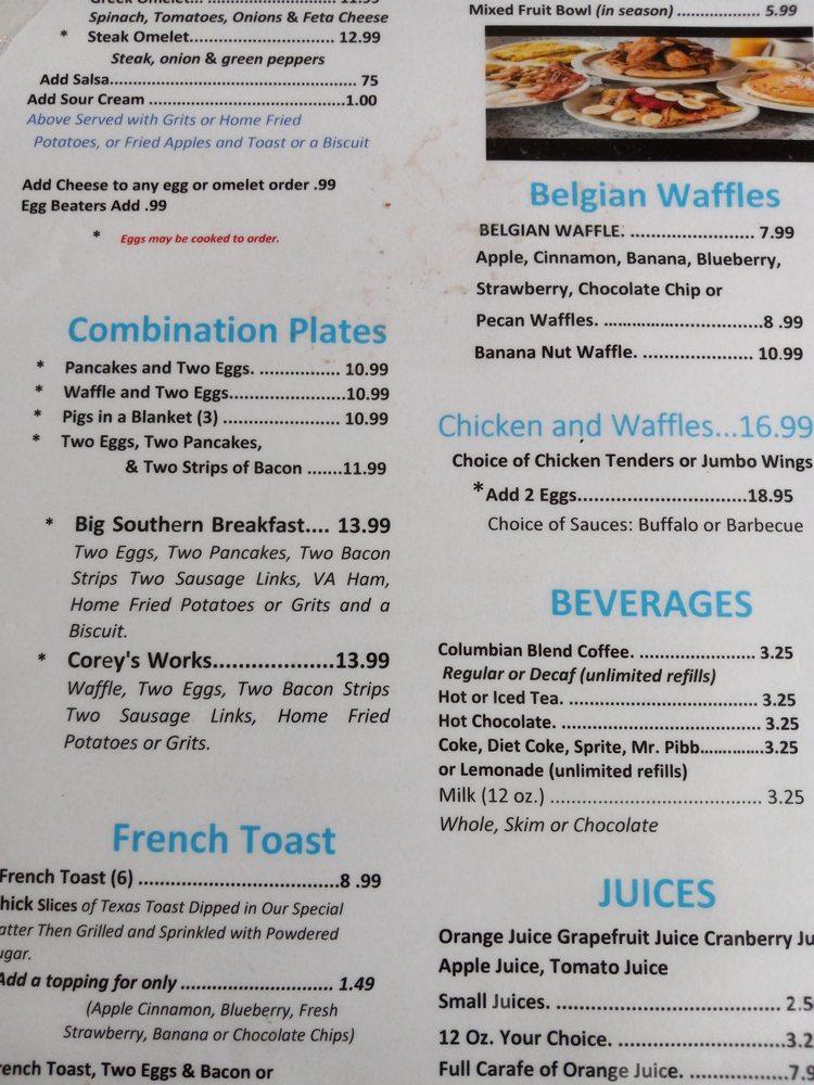 Menu at Southern Pancake & Waffle House restaurant, Williamsburg