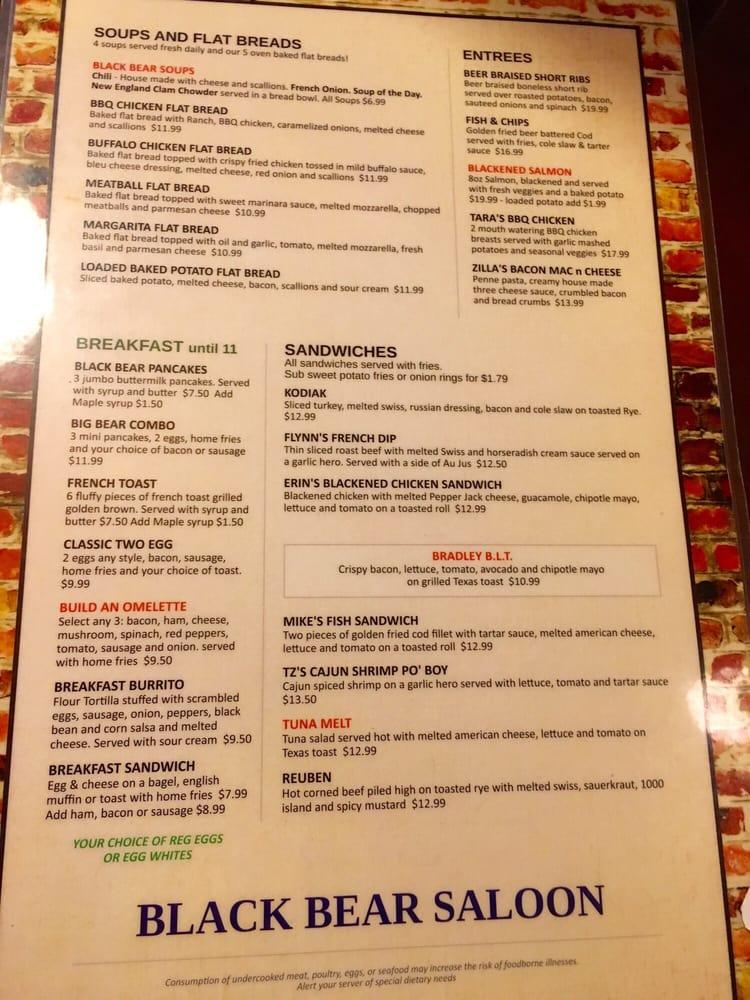 Menu at Black Bear Saloon pub & bar, Windsor Locks