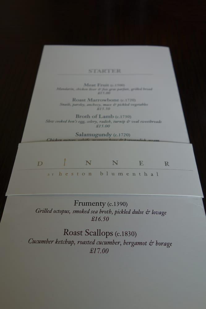 Menu at Dinner by Heston Blumenthal restaurant, London