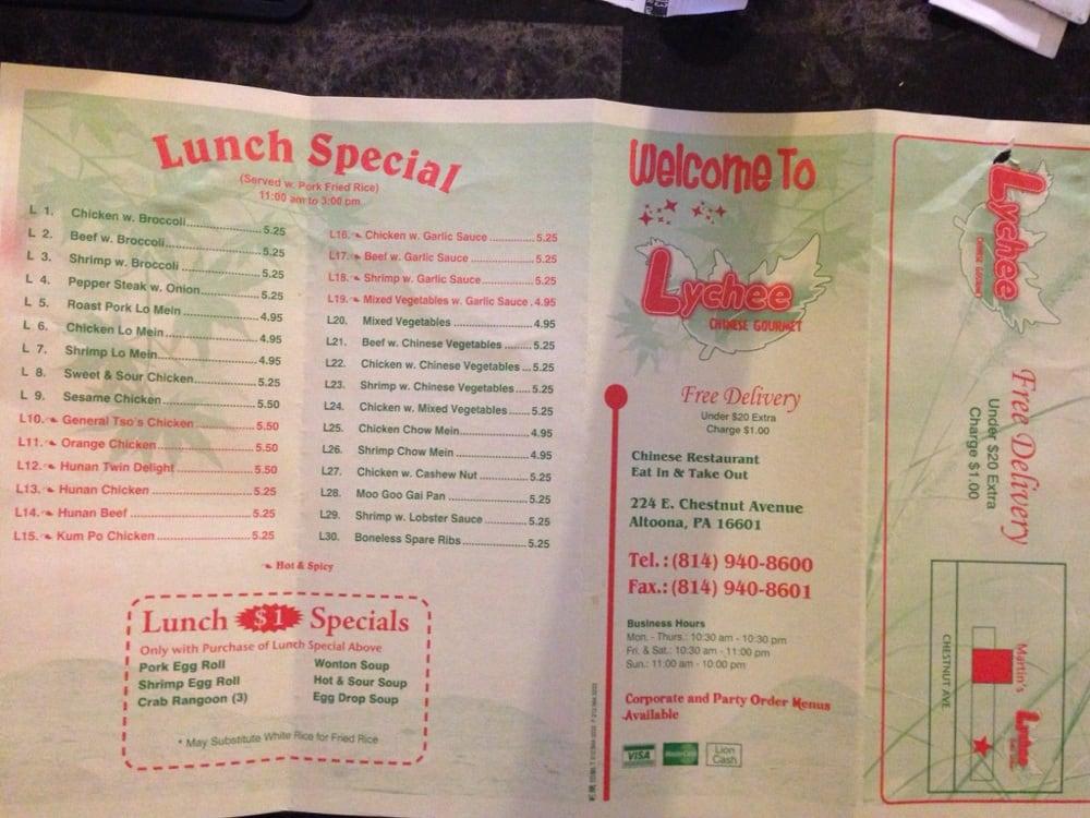 Menu at Lychee Chinese Food restaurant, Altoona