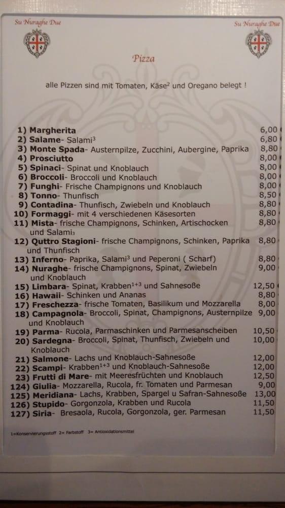 Speisekarte von Su Nuraghe Due pizza, Düsseldorf, Schloßstraße 2