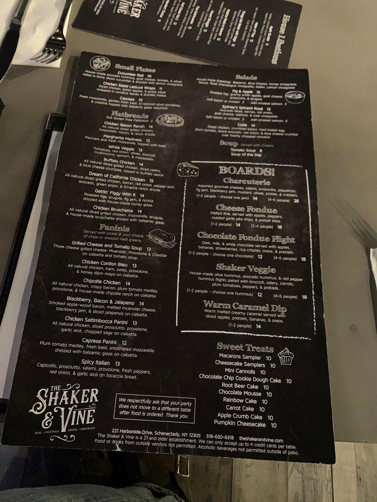 Menu at The Shaker & Vine pub & bar, Schenectady