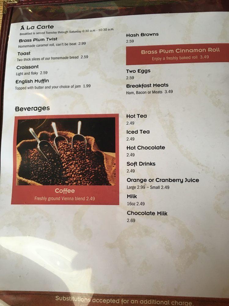 Menu at Brass Plum restaurant, Worland