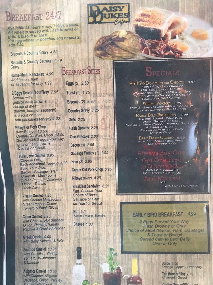 Menu at Daisy Dukes Cafe, New Orleans