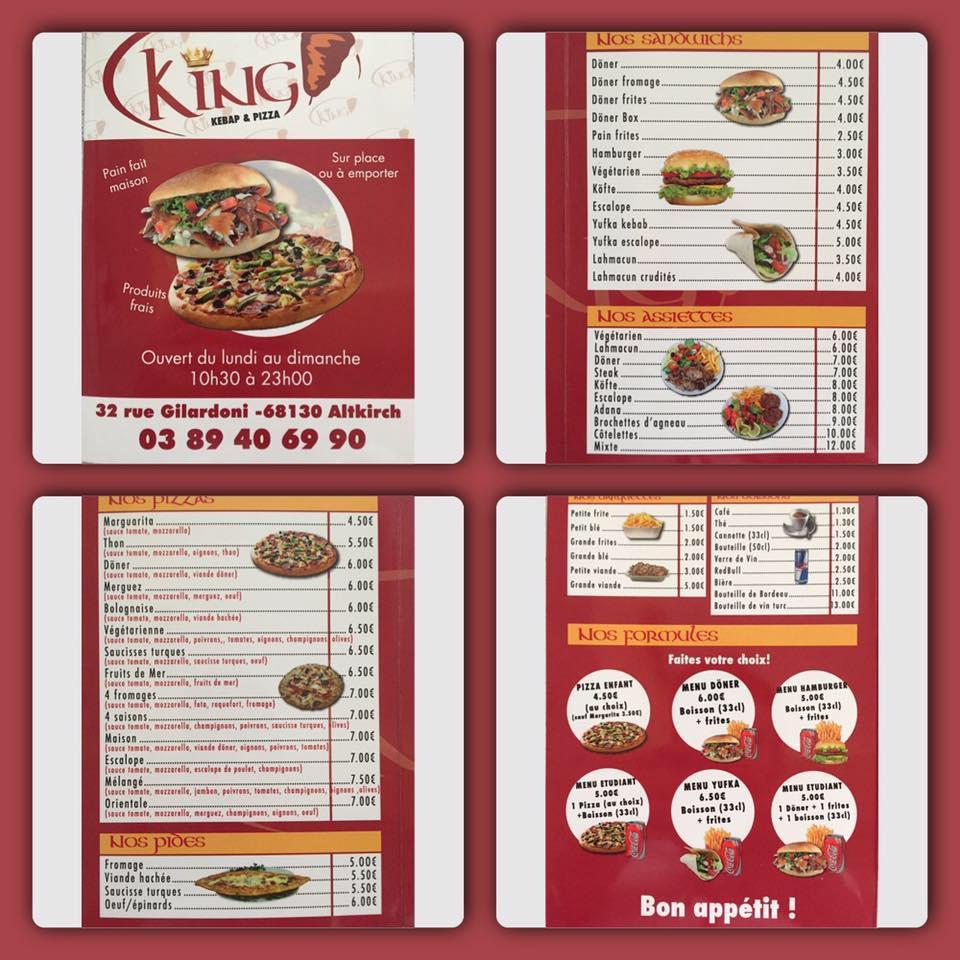 Menu de King Kebab et Pizza