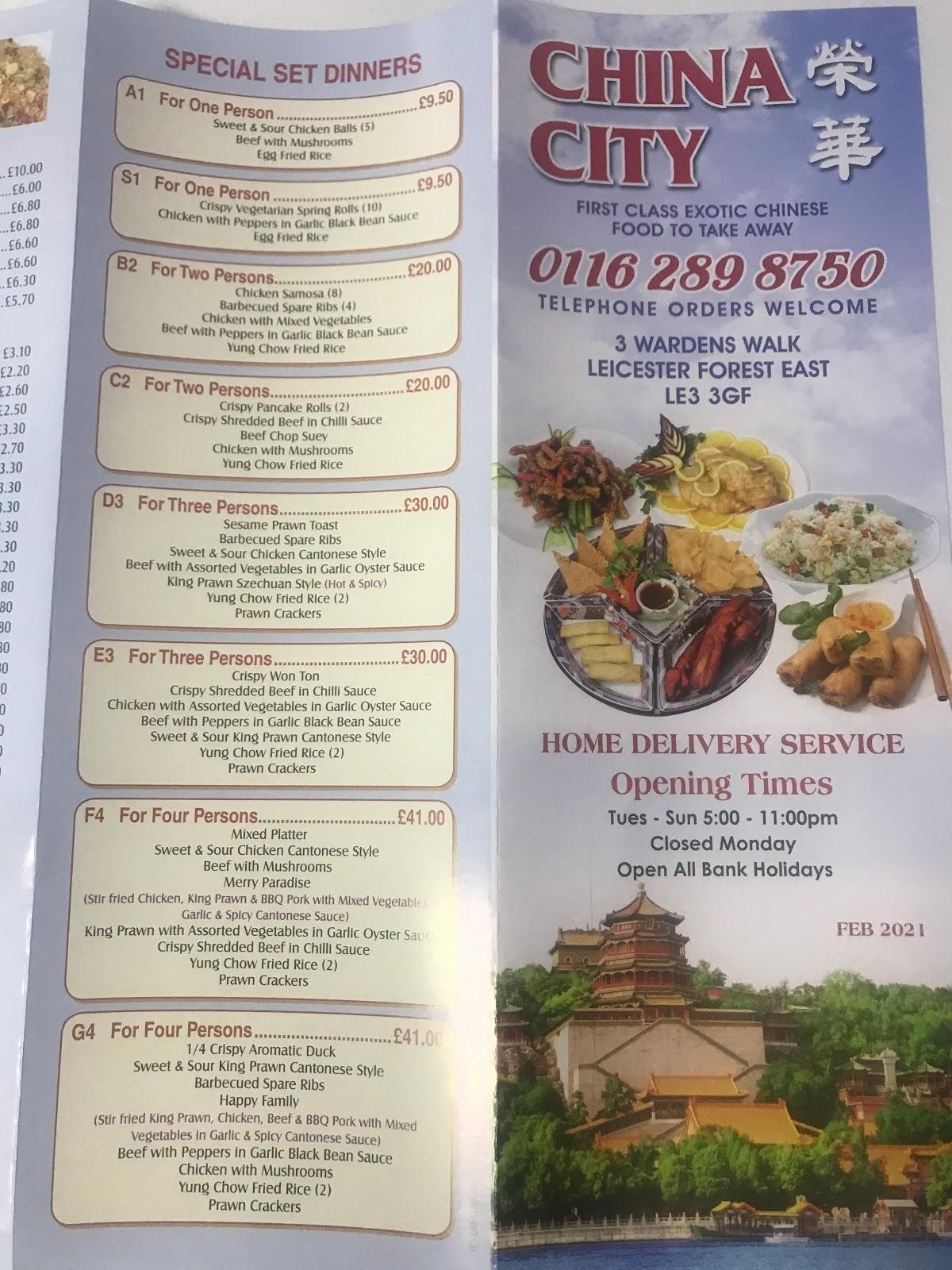 Menu at China City fast food, Leicester, 3 Wardens Walk