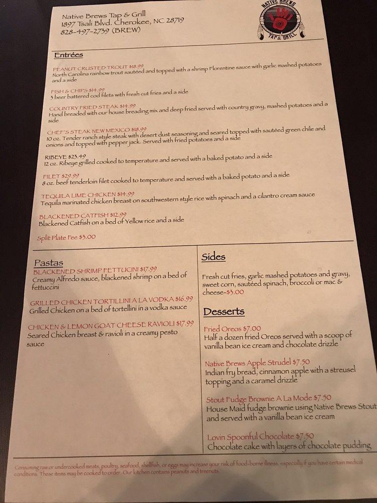 Menu At Native Brews Tap & Grill Pub & Bar, Cherokee