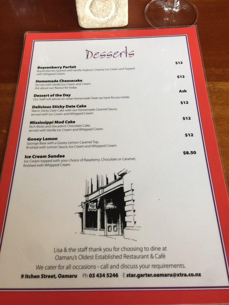 Menu at Star and Garter Restaurant, Oamaru