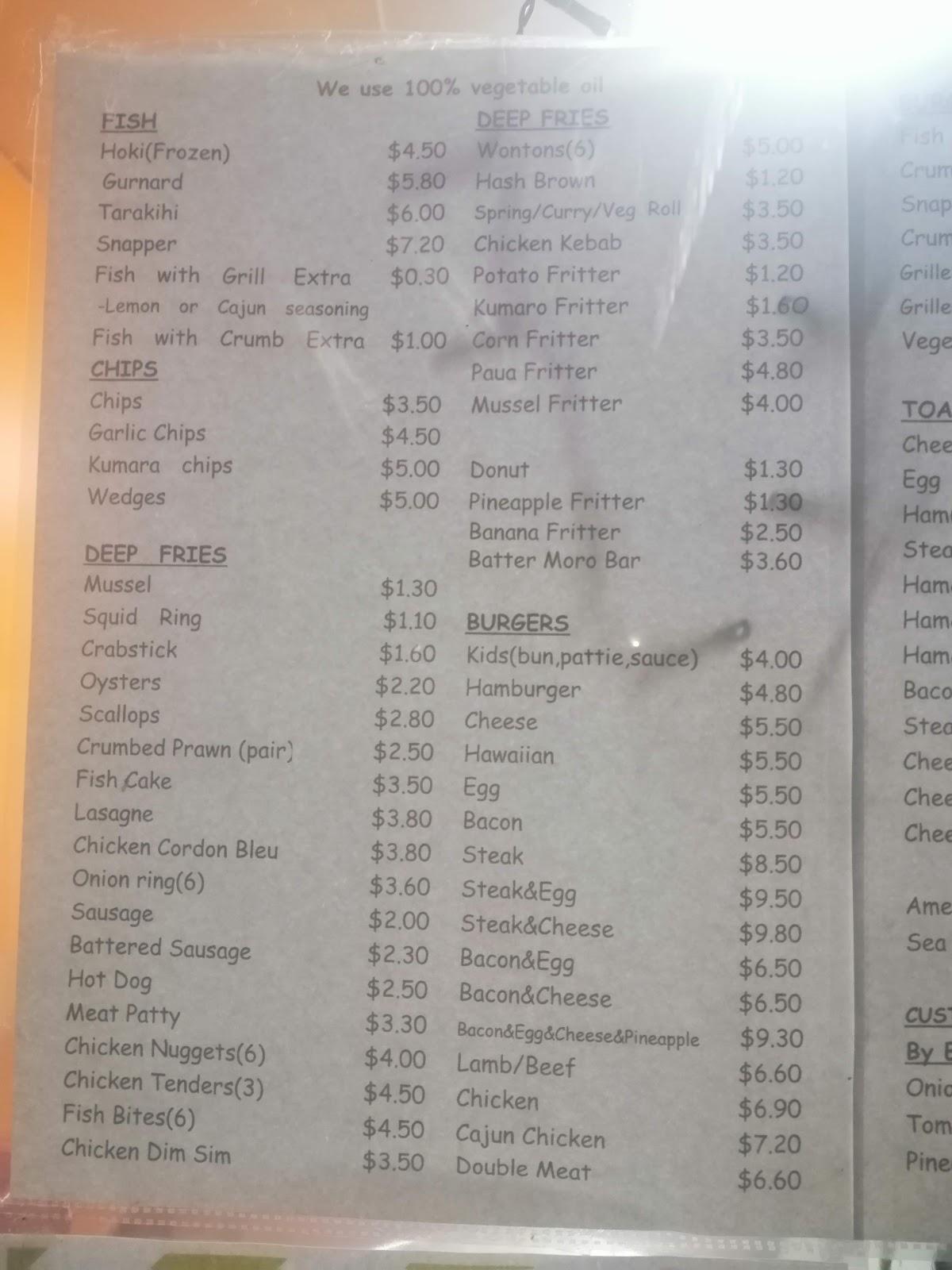 Menu at Epsom Fresh Fish & Chips Co fast food, Auckland