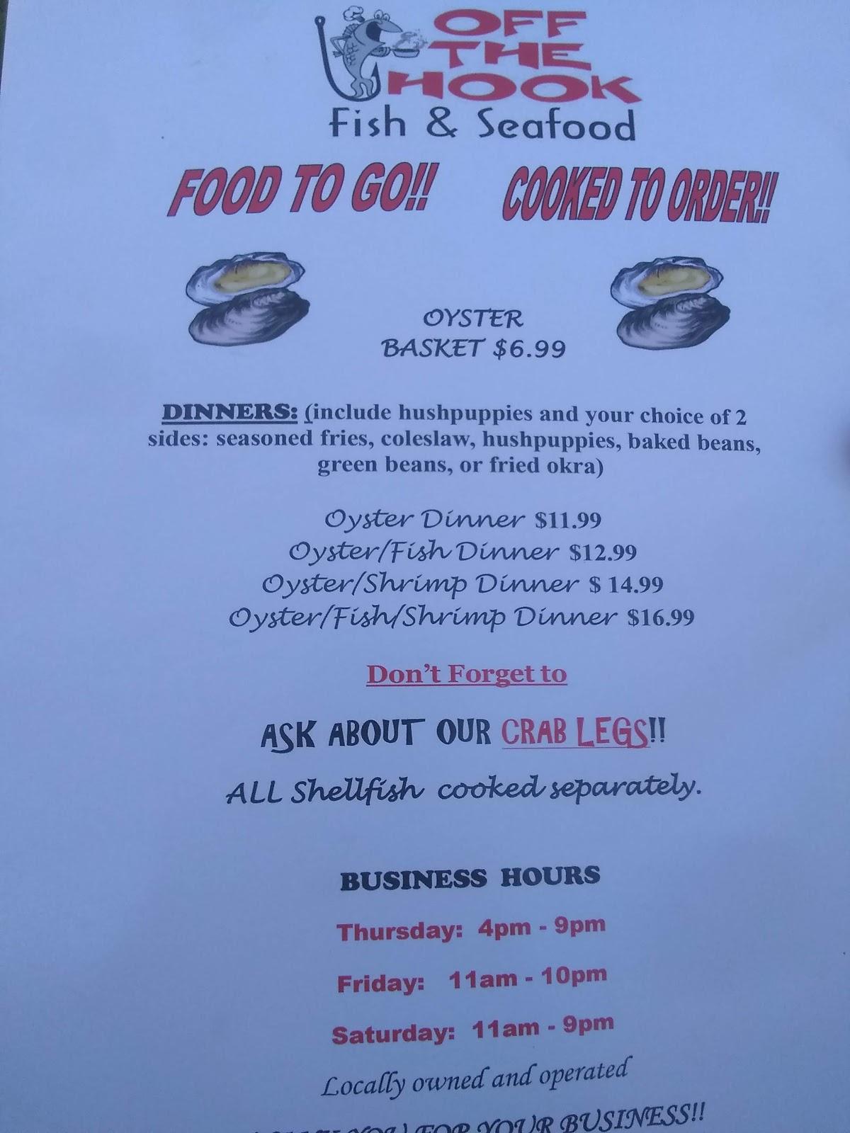 Menu at OFF THE HOOK FISH & SEAFOOD fast food, Swainsboro, 846 W Main St
