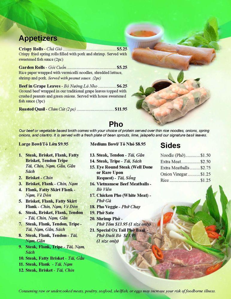 Carta del restaurante Pho Basil, Frederick