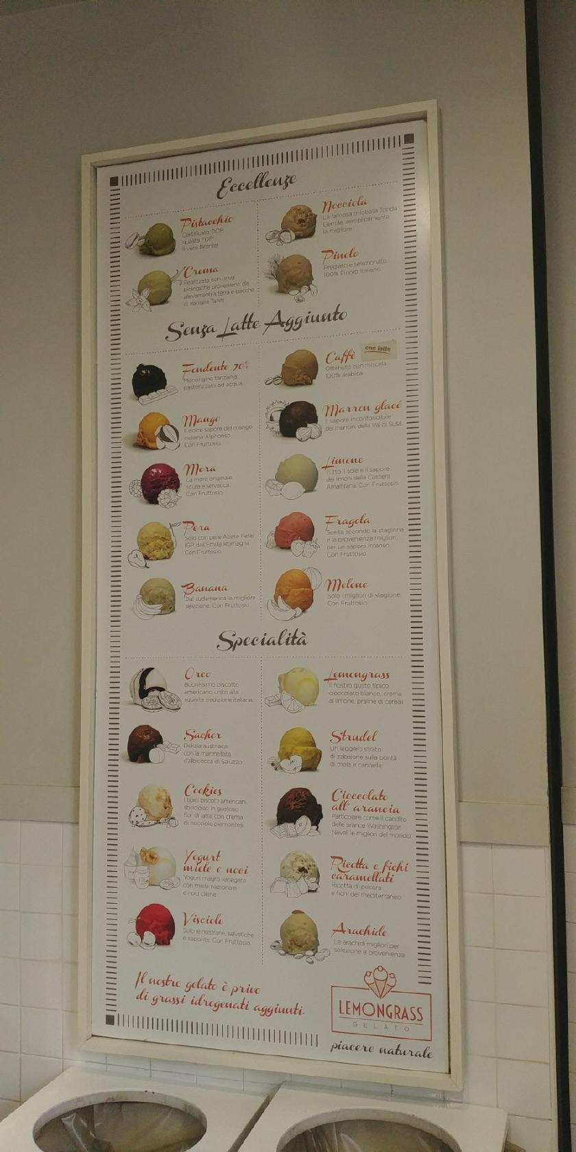 Menu de Lemongrass Ice Cream Via Barletta