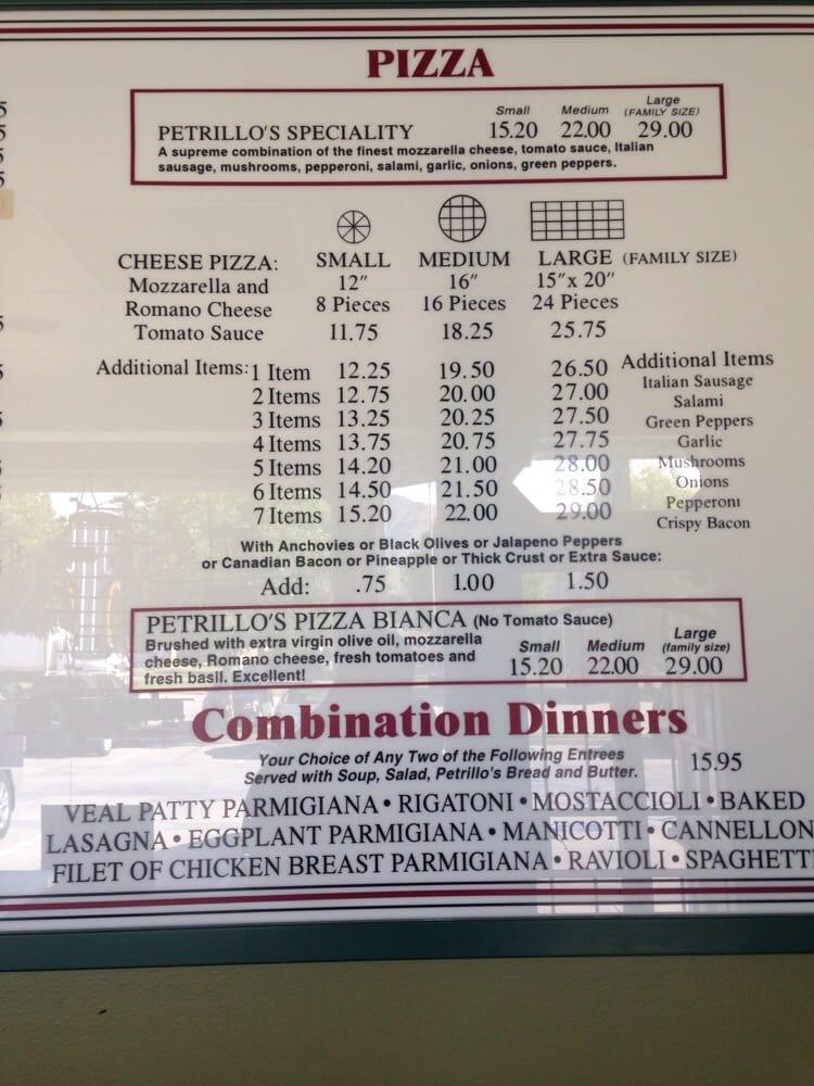 Menu at Petrillo's Pizza pizzeria, Glendora