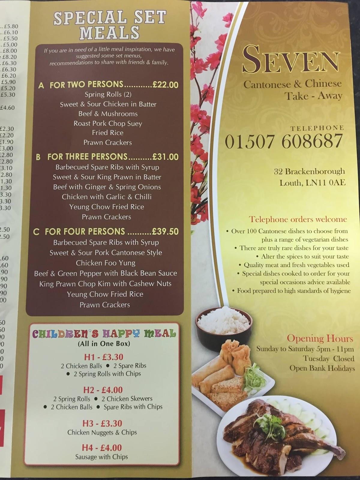 Menu At Seven Chinese Takeaway Fast Food, Louth