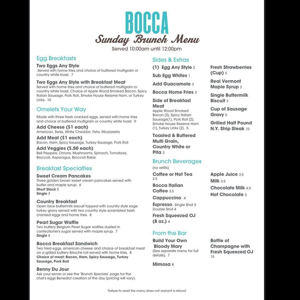 Menu at Bocca Coal Fired Bistro pub & bar, Margate City