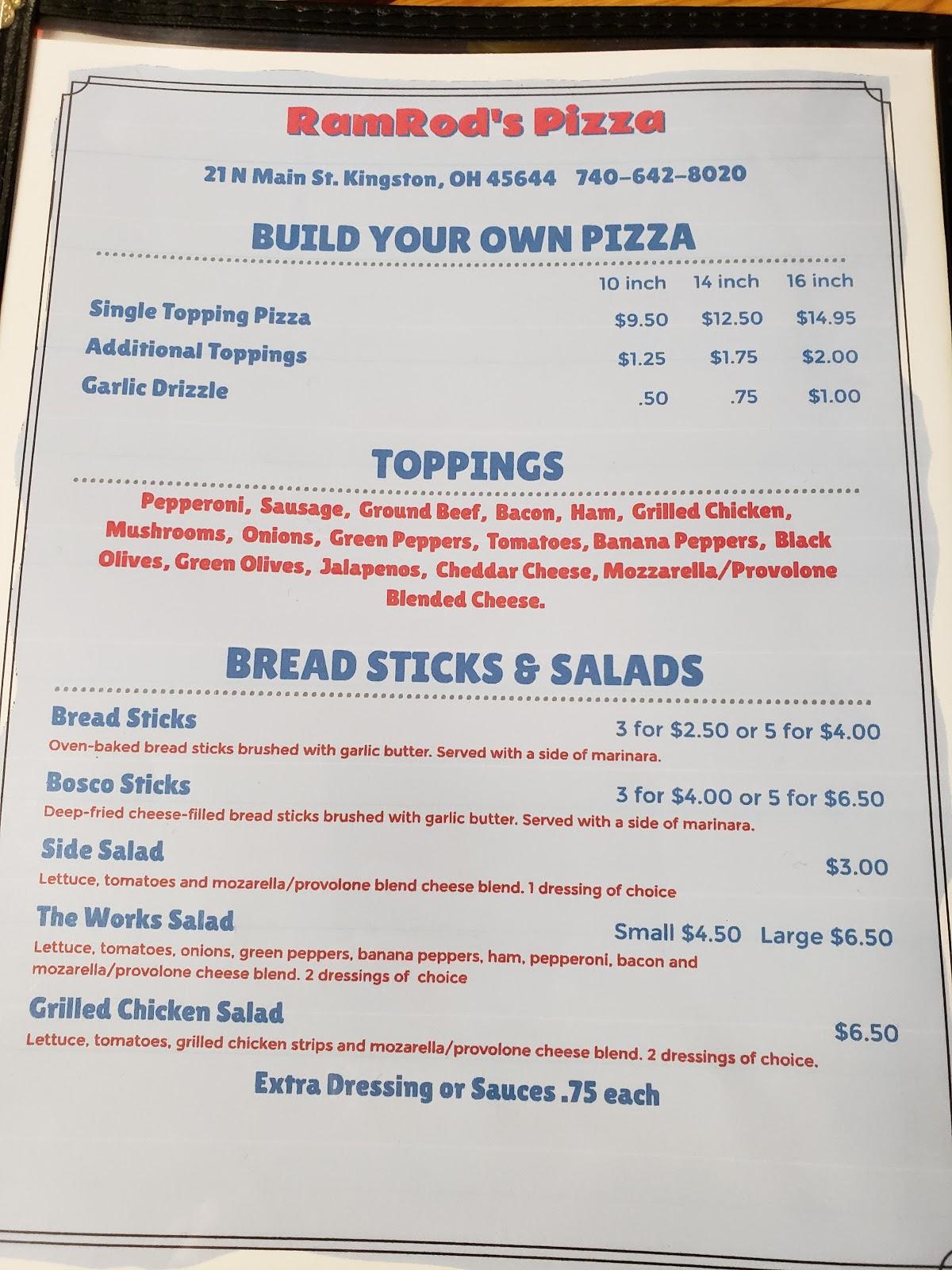 Menu at Dairy Shed Too & Ramrod's Pizza pizzeria, Kingston