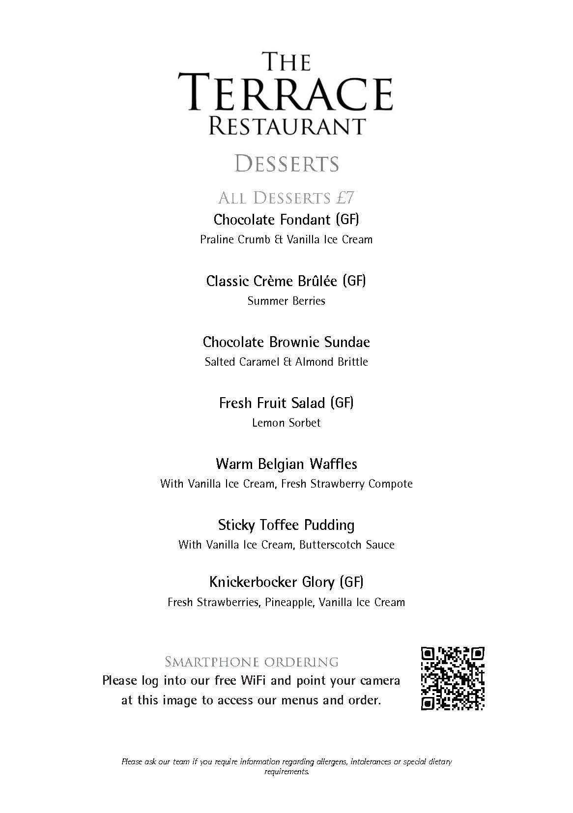 Menu at The Terrace Restaurant, Northampton