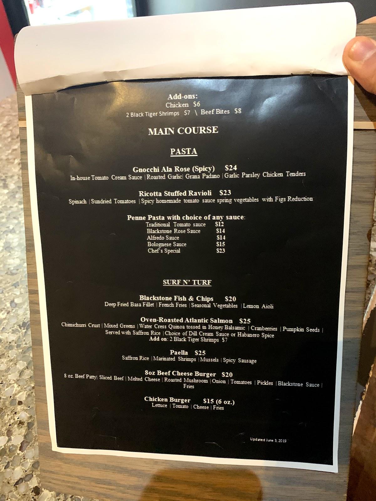 Menu at Blackstone Steakhouse and Grill Brampton, Brampton