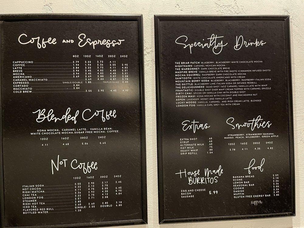 Menu at Mountain Timber Coffee, Meridian