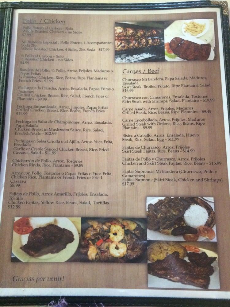Menu at Mi Bandera restaurant, Tampa