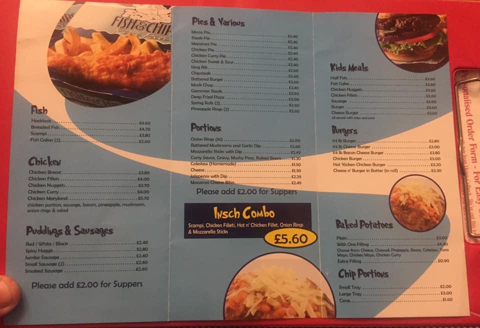 Menu at Fast Frys restaurant, Insch