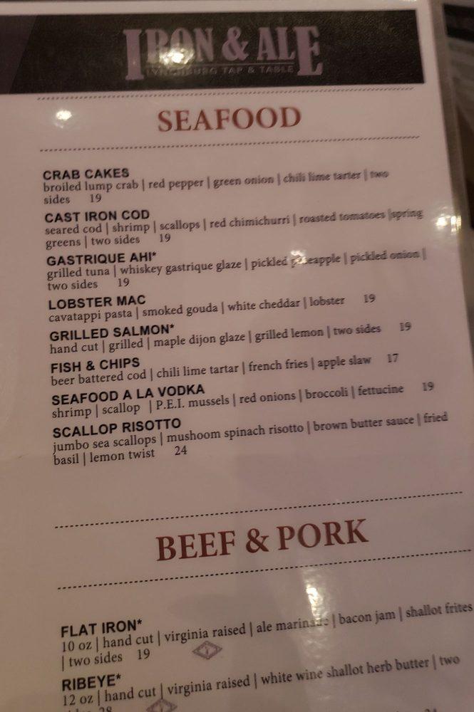 Menu at Iron & Ale Lynchburg Tap and Table pub & bar, Lynchburg, 106 Cornerstone St